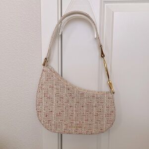Charles & Keith Asymmetrical Tweed Shoulder Bag in Pink Tweed